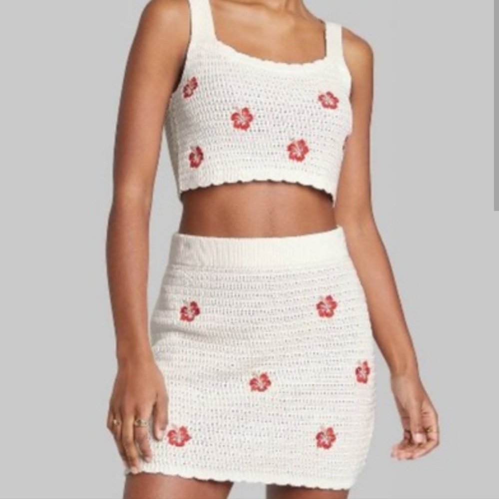 Wild Fable Women's Scoop Neck Sweater Knit Tank Top And Skirt